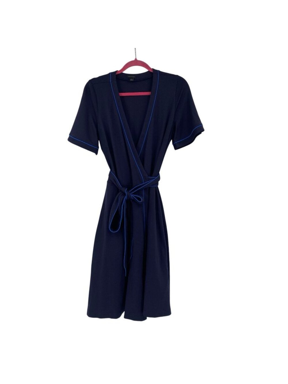 Ann Taylor Navy Wrap Mini Dress with Blue Piping